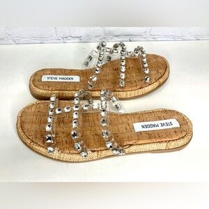 NWOT Steve Madden Pippen Crystal Flat Sandals Size 8